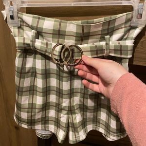 Green plaid high waisted shorts (with belt)